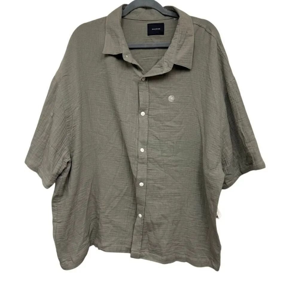 Pacsun light weight olive green button down shirt size xl